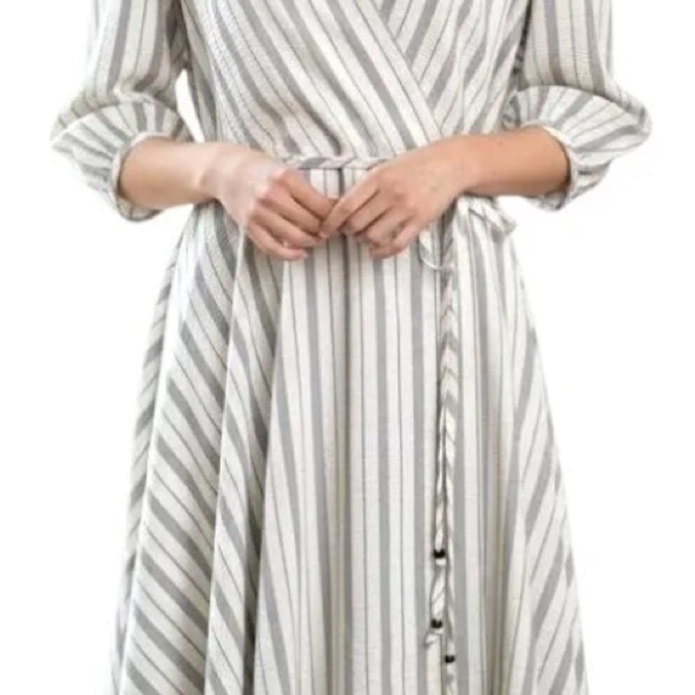 Calvin Klein Gray Striped Long Sleeve Dress